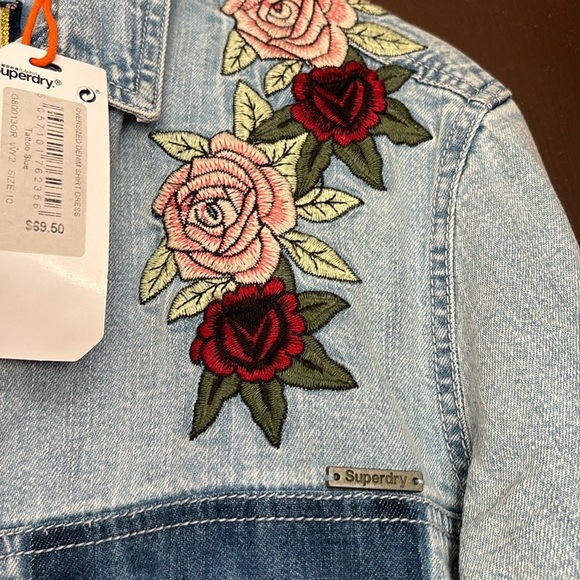 Superdry Real 54 oversized denim rose embroidered western shirt dress. NWT - Picture 5 of 7
